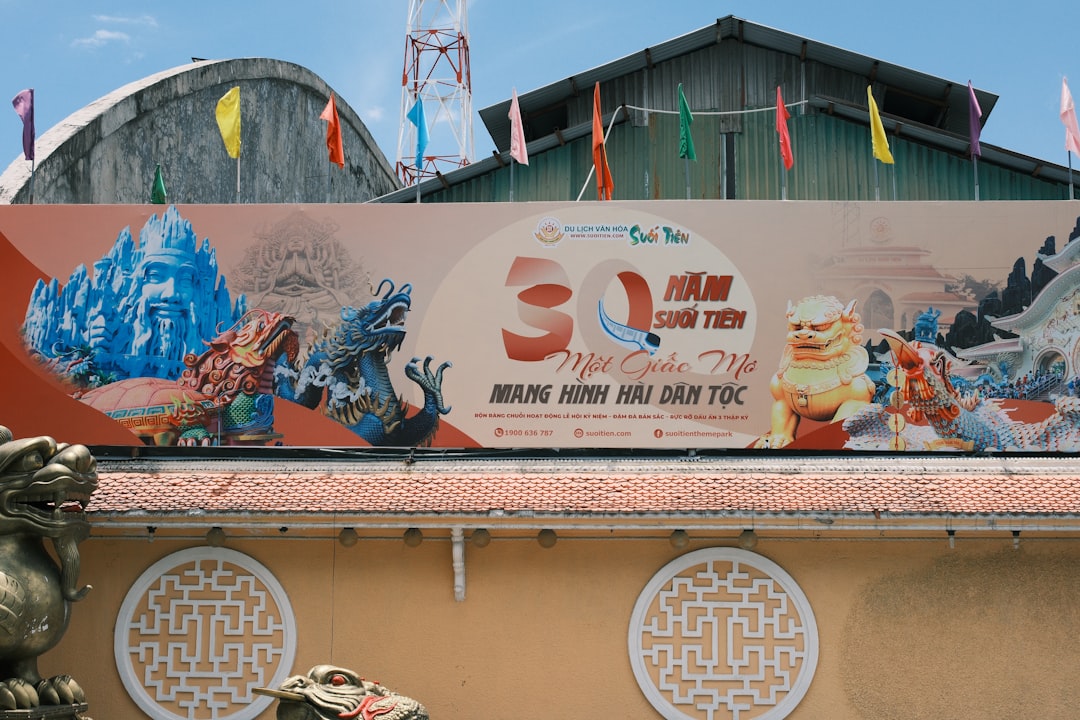 Banner with mythological creatures and text